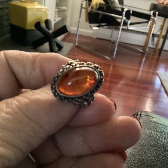 Amber sterling Victorian style ring size 5 stunning setting - Picture 15 of 15